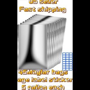 (45Pack) Five Gallon Mylar Bags+ 3page label stickers